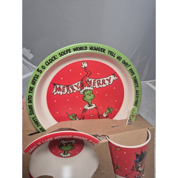 DR.SEUSS THE GRINCH WHO STOLE CHRISTMAS KIDS 4 PIECE PLACE SETTING CHILDREN - Picture 5 of 5